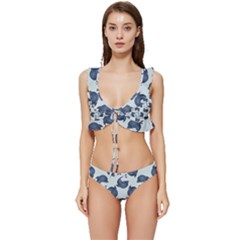 Blue Dolphins Pattern Low Cut Ruffle Edge Bikini Set by TetiBright