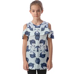 Blue Dolphins Pattern Fold Over Open Sleeve Top by TetiBright