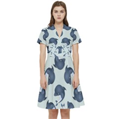 Blue Dolphins Pattern Short Sleeve Waist Detail Dress by TetiBright