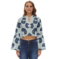 Blue Dolphins Pattern Boho Long Bell Sleeve Top by TetiBright