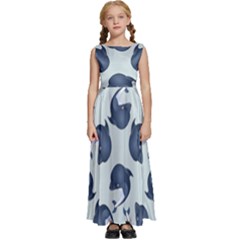 Blue Dolphins Pattern Kids  Satin Sleeveless Maxi Dress by TetiBright