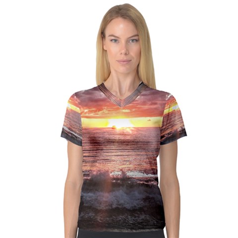 Tropical Sunset V-neck Sport Mesh Tee by StarvingArtisan