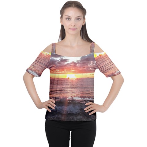 Tropical Sunset Cutout Shoulder Tee by StarvingArtisan