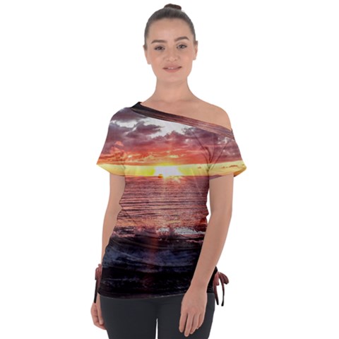 Tropical Sunset Off Shoulder Tie-up Tee by StarvingArtisan