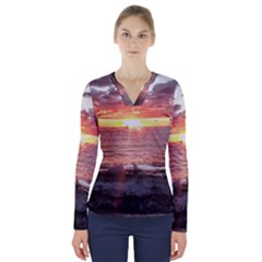 Tropical Sunset V-neck Long Sleeve Top by StarvingArtisan