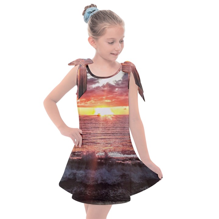 Tropical Sunset Kids  Tie Up Tunic Dress