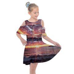 Tropical Sunset Kids  Shoulder Cutout Chiffon Dress by StarvingArtisan