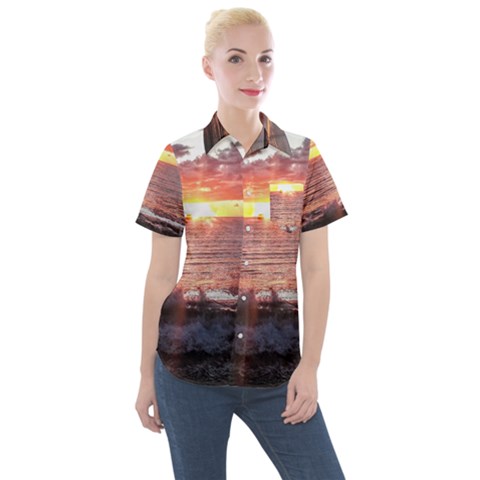 Tropical Sunset Women s Short Sleeve Pocket Shirt by StarvingArtisan