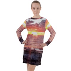 Tropical Sunset Long Sleeve Hoodie Dress by StarvingArtisan