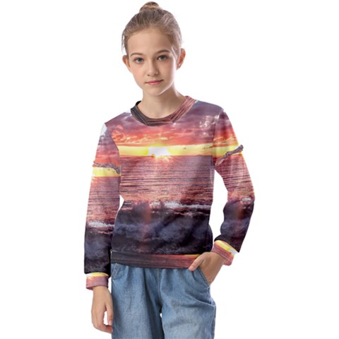 Tropical Sunset Kids  Long Sleeve Tee With Frill  by StarvingArtisan