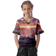 Tropical Sunset Kids  V-neck Horn Sleeve Blouse by StarvingArtisan