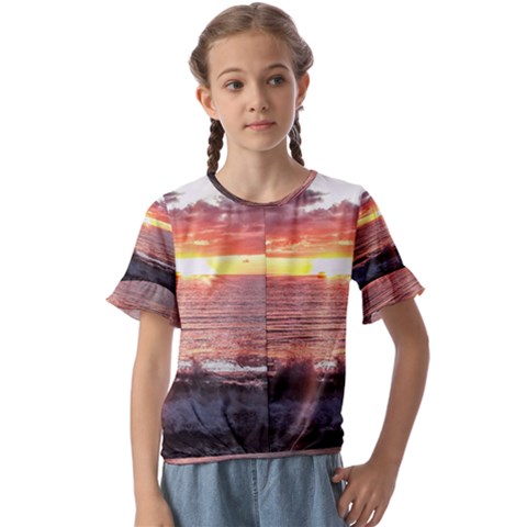 Tropical Sunset Kids  Cuff Sleeve Scrunch Bottom Tee by StarvingArtisan