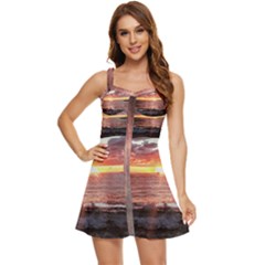 Tropical Sunset Ruffle Edge Bra Cup Chiffon Mini Dress