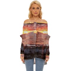 Tropical Sunset Off Shoulder Chiffon Pocket Shirt by StarvingArtisan