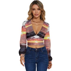 Tropical Sunset Long Sleeve Deep-v Velour Top