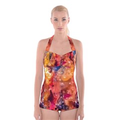 Multicolored Melted Wax Texture Boyleg Halter Swimsuit  by dflcprintsclothing