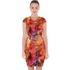 Multicolored Melted Wax Texture Capsleeve Drawstring Dress  by dflcprintsclothing