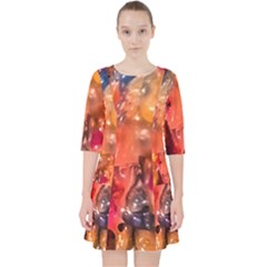 Multicolored Melted Wax Texture Quarter Sleeve Pocket Dress by dflcprintsclothing