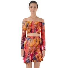 Multicolored Melted Wax Texture Off Shoulder Top With Skirt Set by dflcprintsclothing