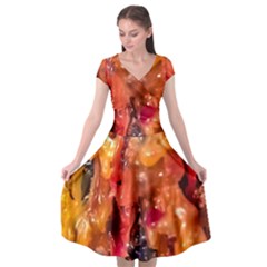 Multicolored Melted Wax Texture Cap Sleeve Wrap Front Dress