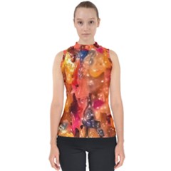 Multicolored Melted Wax Texture Mock Neck Shell Top by dflcprintsclothing