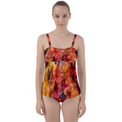 Multicolored Melted Wax Texture Twist Front Tankini Set by dflcprintsclothing