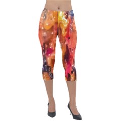 Multicolored Melted Wax Texture Lightweight Velour Capri Leggings  by dflcprintsclothing