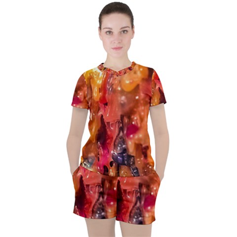 Multicolored Melted Wax Texture Women s Tee And Shorts Set by dflcprintsclothing