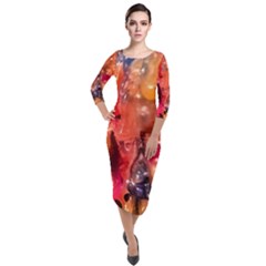 Multicolored Melted Wax Texture Quarter Sleeve Midi Velour Bodycon Dress by dflcprintsclothing