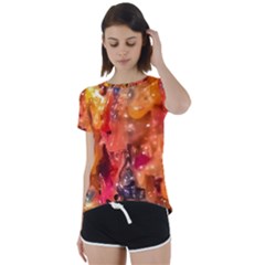 Multicolored Melted Wax Texture Short Sleeve Open Back Tee by dflcprintsclothing