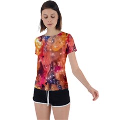 Multicolored Melted Wax Texture Back Circle Cutout Sports Tee