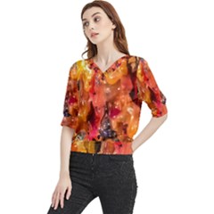 Multicolored Melted Wax Texture Quarter Sleeve Blouse