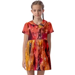 Multicolored Melted Wax Texture Kids  Asymmetric Collar Dress