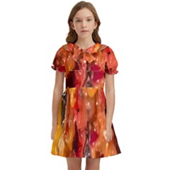 Multicolored Melted Wax Texture Kids  Bow Tie Puff Sleeve Dress