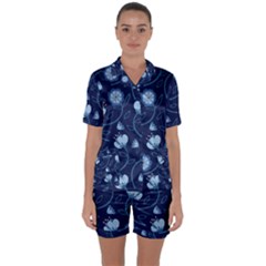 Flower Satin Short Sleeve Pajamas Set by zappwaits