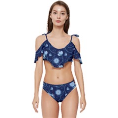 Flower Ruffle Edge Tie Up Bikini Set	