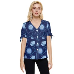 Flower Bow Sleeve Button Up Top by zappwaits