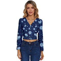 Flower Long Sleeve V-neck Top