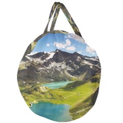 Aerial View Of Mountain And Body Of Water Giant Round Zipper Tote by danenraven