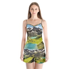 Aerial View Of Mountain And Body Of Water Satin Pajamas Set by danenraven