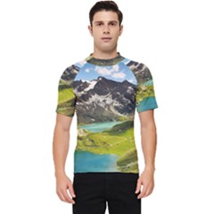 Aerial View Of Mountain And Body Of Water Men s Short Sleeve Rash Guard by danenraven