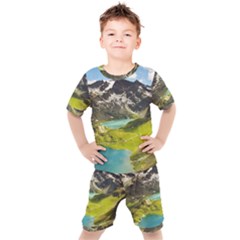 Aerial View Of Mountain And Body Of Water Kids  Tee And Shorts Set by danenraven