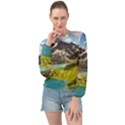 Aerial View Of Mountain And Body Of Water Banded Bottom Chiffon Top View1