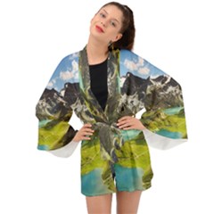 Aerial View Of Mountain And Body Of Water Long Sleeve Kimono by danenraven