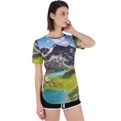 Aerial View Of Mountain And Body Of Water Perpetual Short Sleeve T-shirt by danenraven