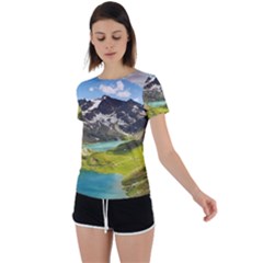 Aerial View Of Mountain And Body Of Water Back Circle Cutout Sports Tee by danenraven