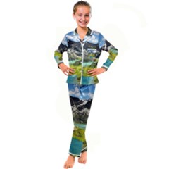 Aerial View Of Mountain And Body Of Water Kid s Satin Long Sleeve Pajamas Set by danenraven