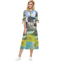 Aerial View Of Mountain And Body Of Water Bow Sleeve Chiffon Midi Dress by danenraven