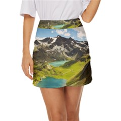 Aerial View Of Mountain And Body Of Water Mini Front Wrap Skirt by danenraven