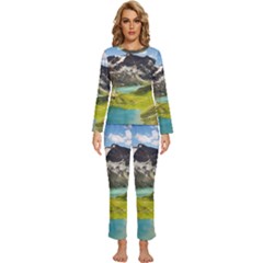 Aerial View Of Mountain And Body Of Water Womens  Long Sleeve Lightweight Pajamas Set